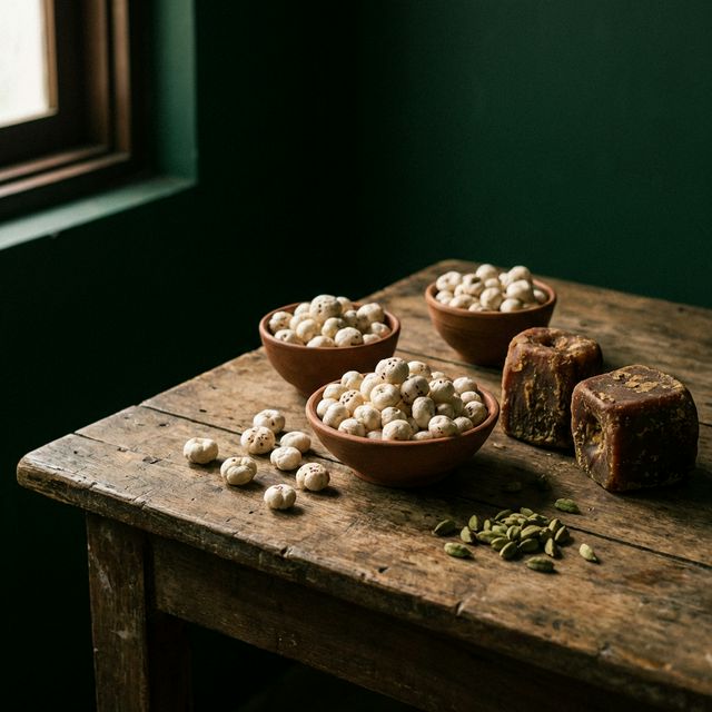Raw Makhana, Jaggery, and Cardamom